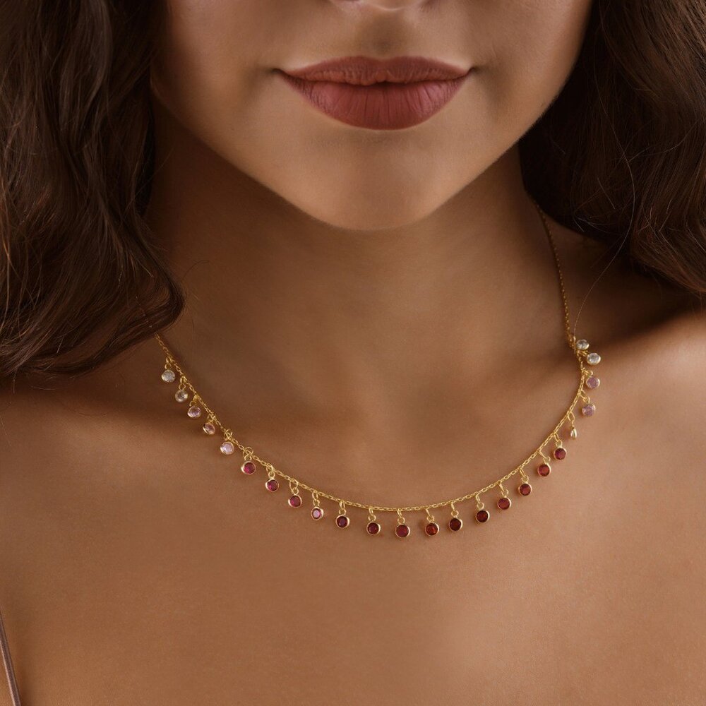 14K Gold Plated CZ Drop Necklace, Mama Necklace, Minimalist Red Necklace, 925K s